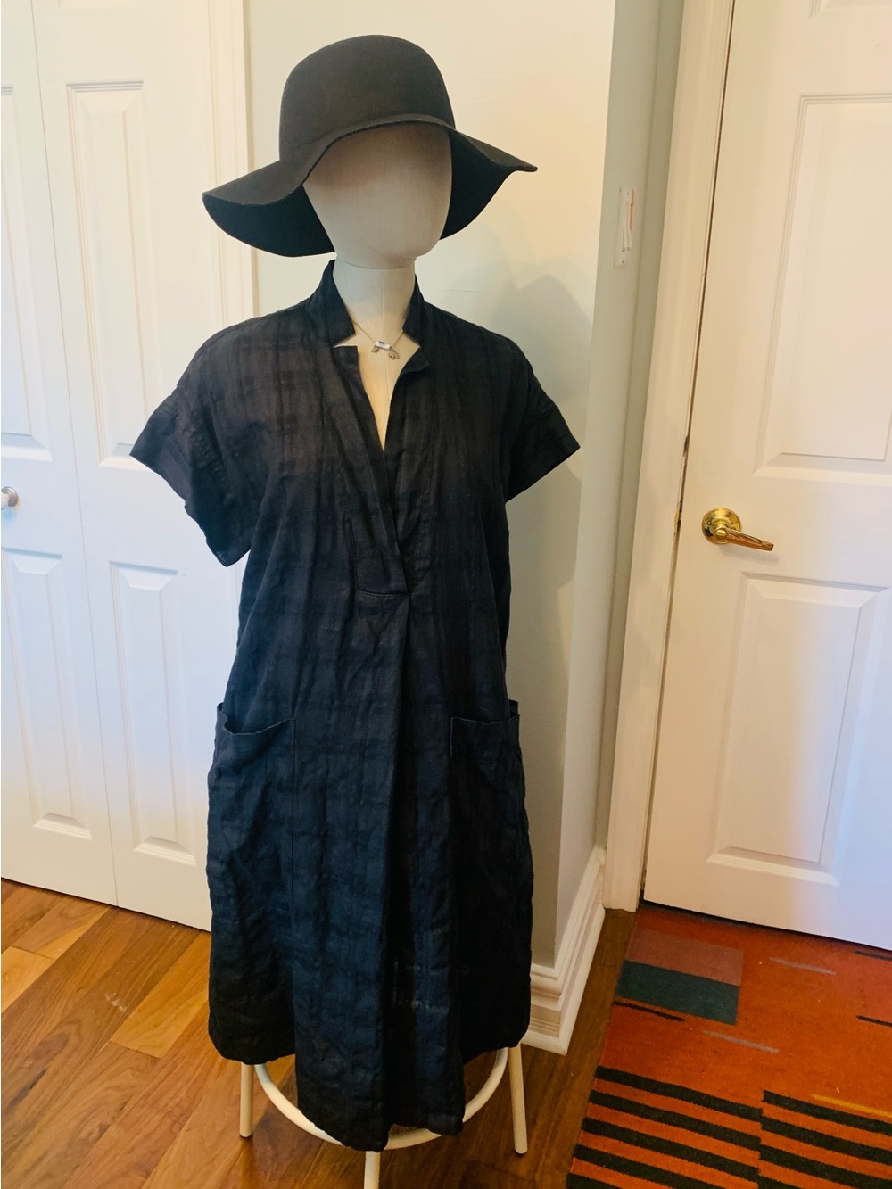 BR Linen-Cotton Oversize Dress, Soft Black, S